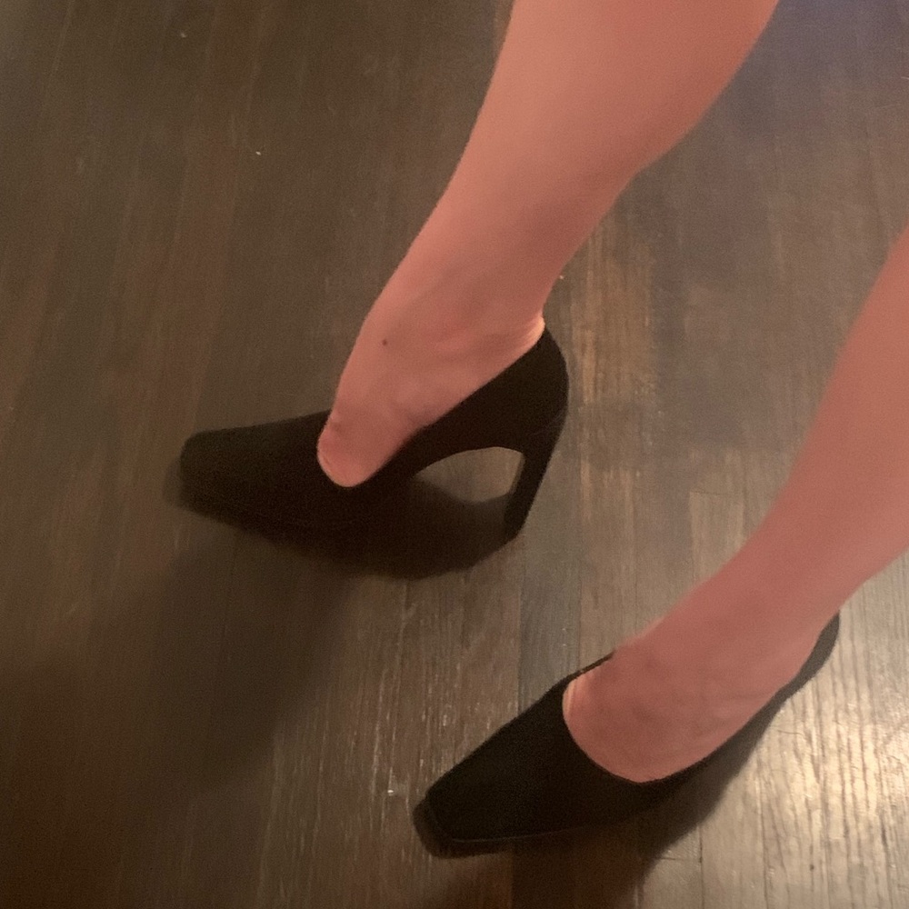 Gucci black suede square toe heels